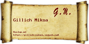 Gillich Miksa névjegykártya